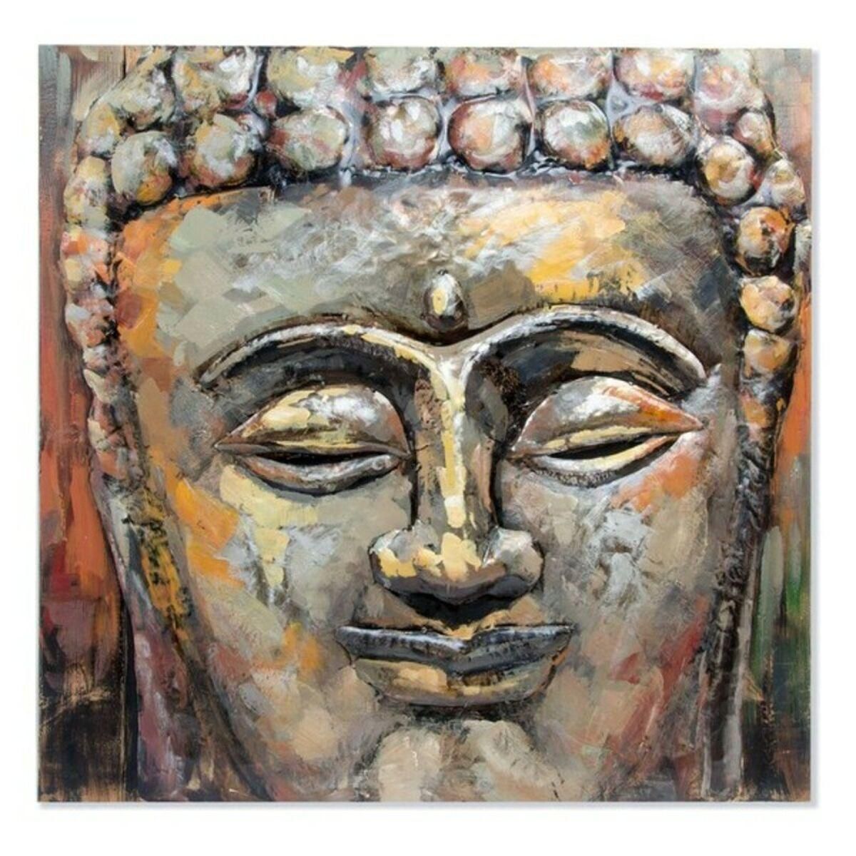 Maleri DKD Home Decor Buda Træ Metal Orientalsk Buddha (80 x 80 x 7 cm)