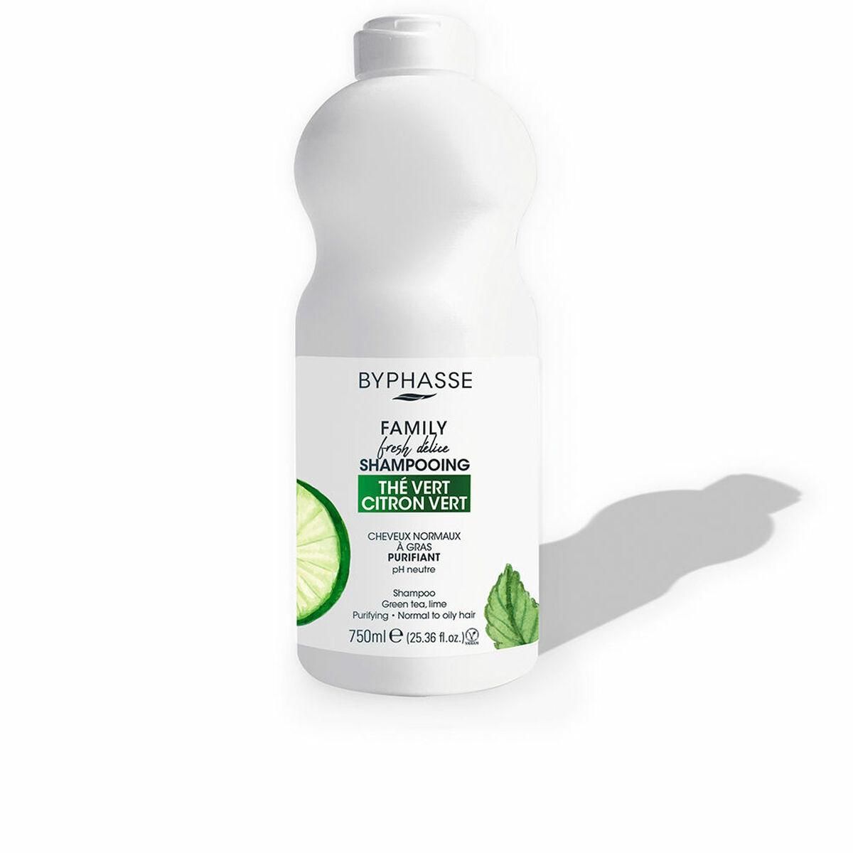 Rensende shampoo Byphasse Family Fresh Delice Lime Fedtet hår Grøn Te (750 ml)