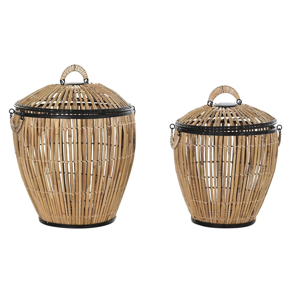 Set med kurve Sort Natur Metal Rattan 48 x 48 x 55 cm (2 enheder)