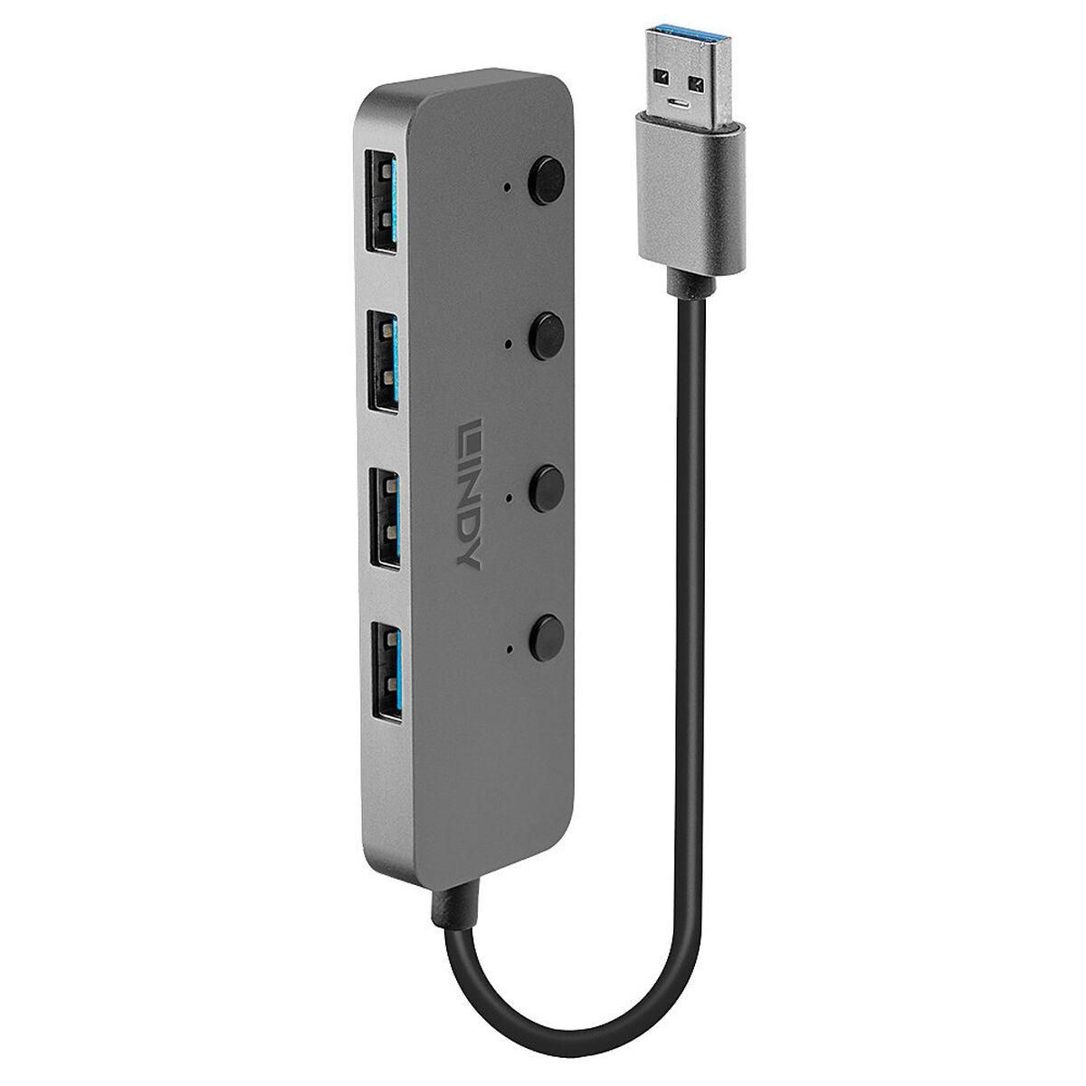 USB Hub LINDY Sort Grå (1 enheder)