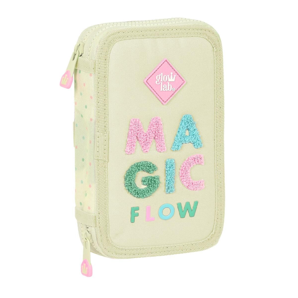 Penalhus med Tilbehør Glow Lab Magic flow Beige 12.5 x 19.5 x 4 cm (28 Dele)