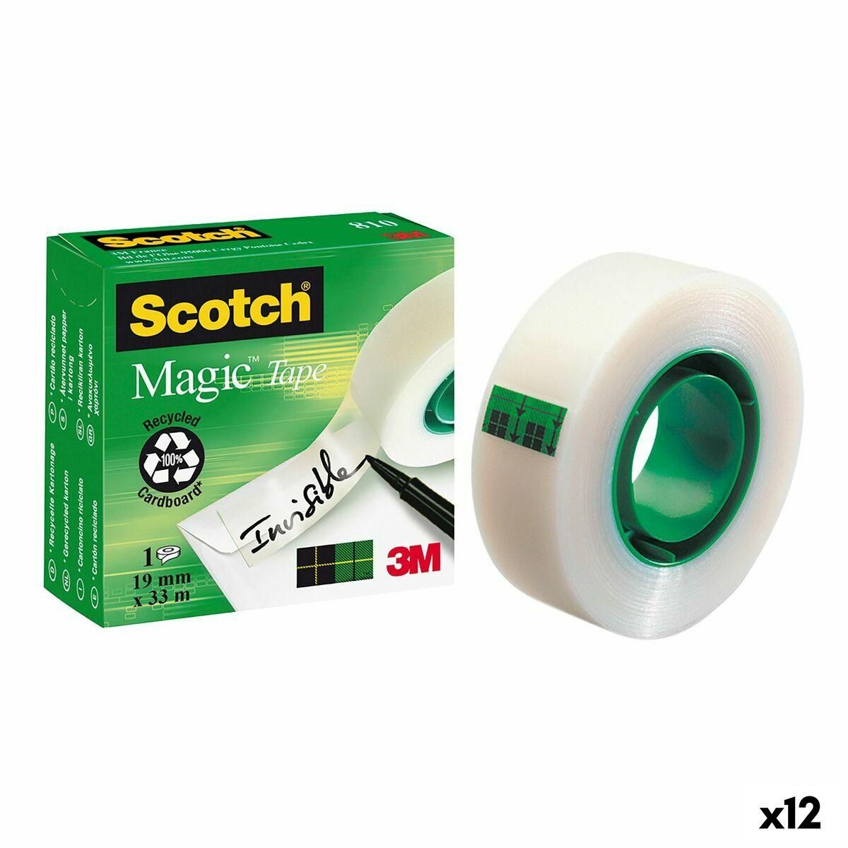 Selvklæbende bånd Scotch Magic Gennemsigtig Hvid 19 mm x 33 m (12 enheder)