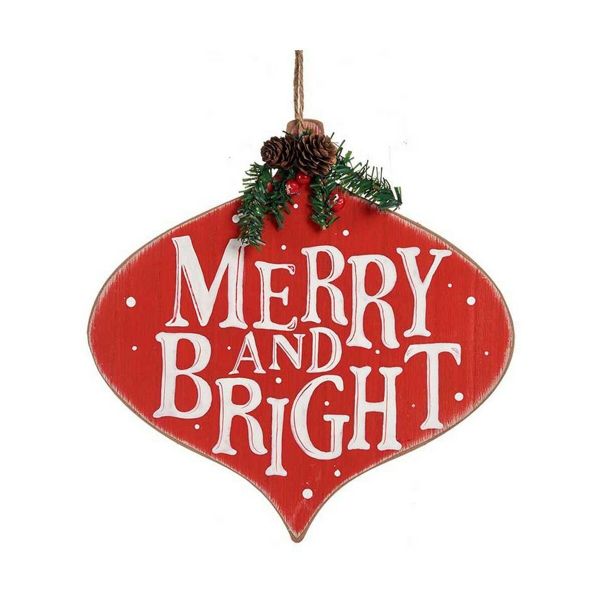 Skilt Merry and Bright 30 x 3,5 x 30 cm Rød Hvid Grøn Plastik Træ MDF