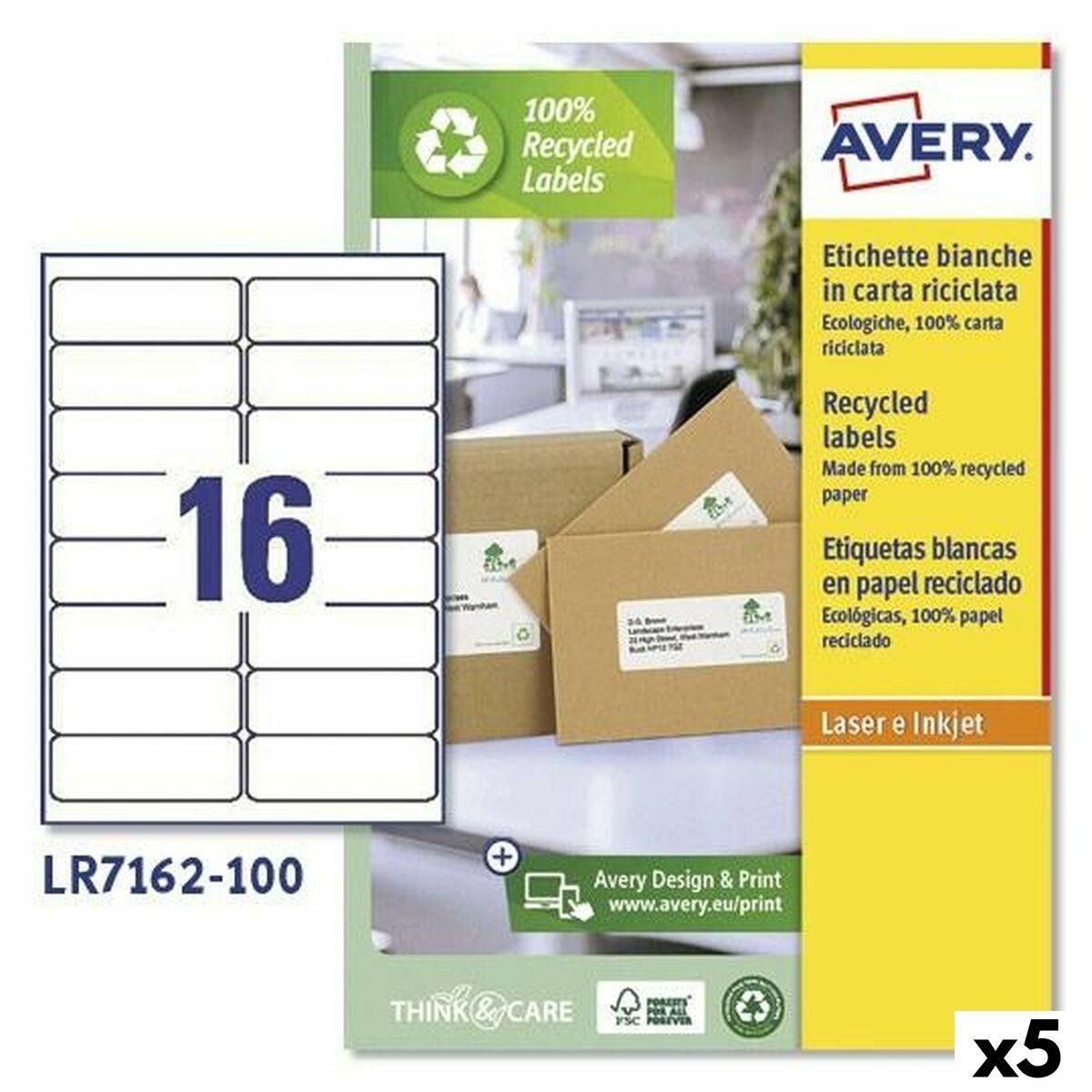 Printer labels Avery LR7162 Hvid 100 Ark 99,1 x 33,9 mm (5 enheder)