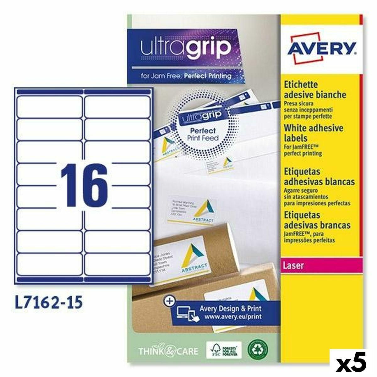 Printer labels Avery L7162 Hvid 15 Ark 99,1 x 33,9 mm (5 enheder)