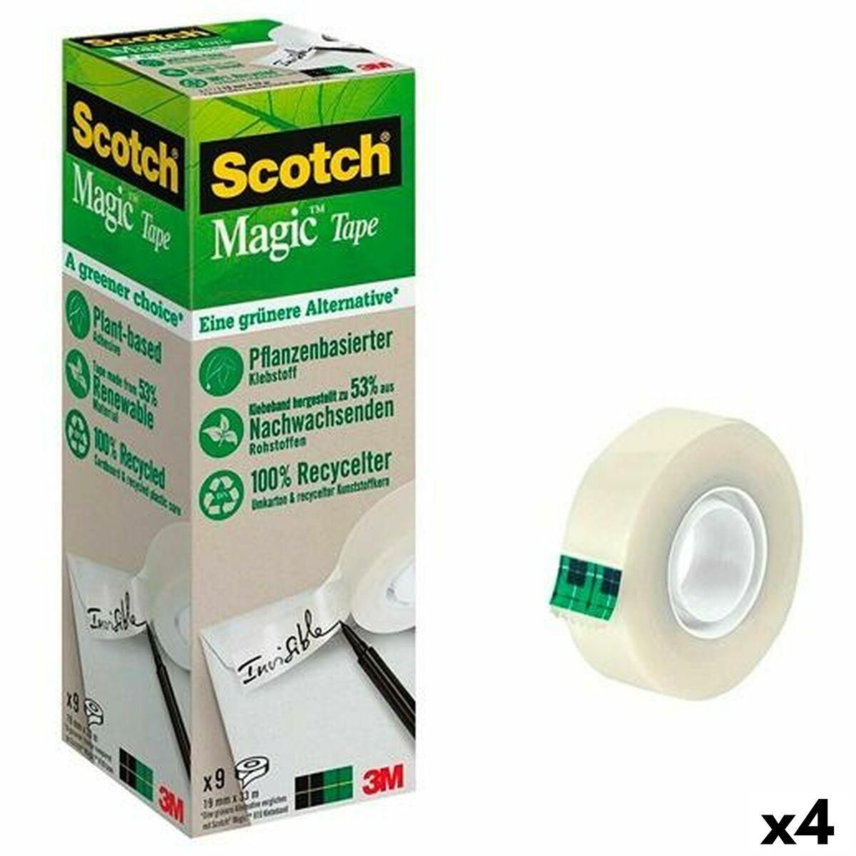 Sæt med Klæbende Tape Scotch Magic Gennemsigtig 9 Dele 19 mm x 33 m (4 enheder)