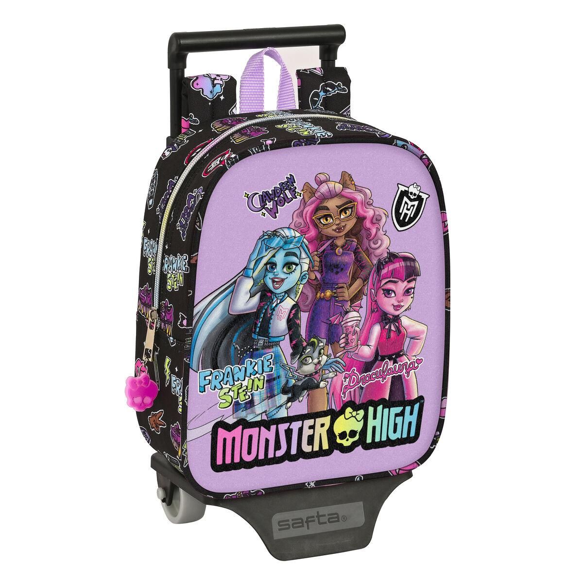 Skolerygsæk med Hjul Monster High Creep Sort 22 x 27 x 10 cm