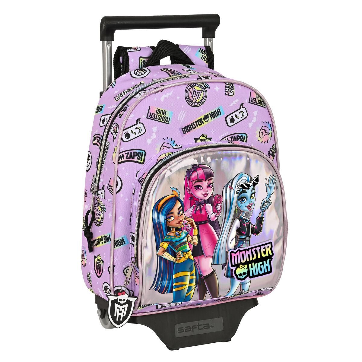 Skolerygsæk med Hjul Monster High Best boos Syren 28 x 34 x 10 cm