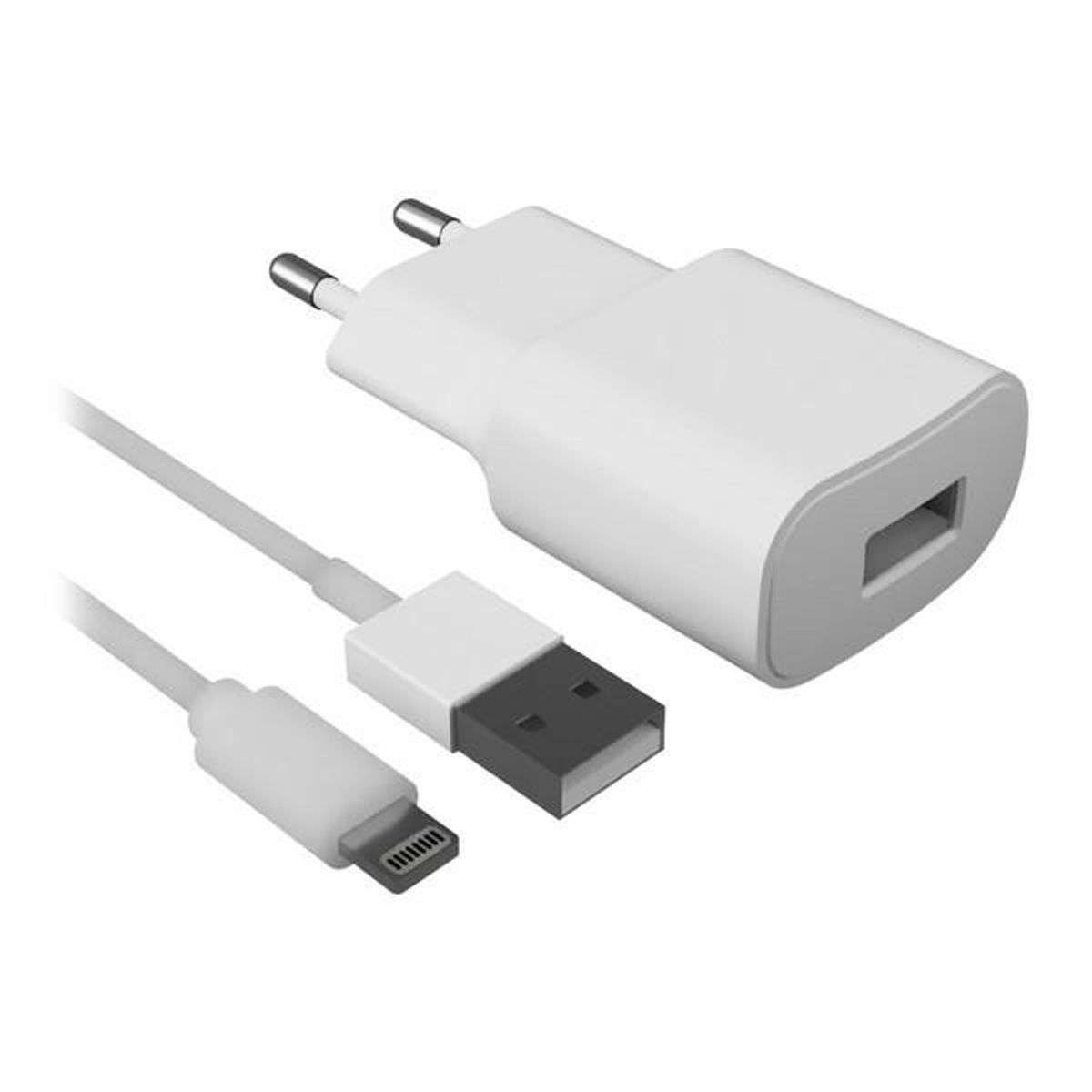 Vægoplader + MFI-certificeret lyskabel Contact Apple-compatible 2.1A Hvid