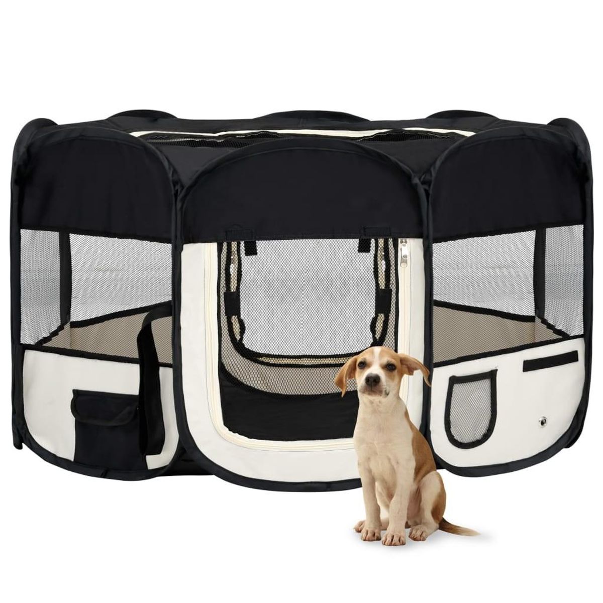 Foldbar hundegård med bæretaske 145x145x61 cm sort