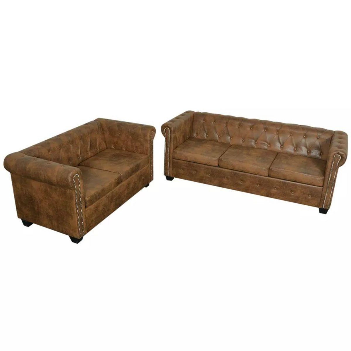 2-personers og 3-personers Chesterfield sofasæt brun