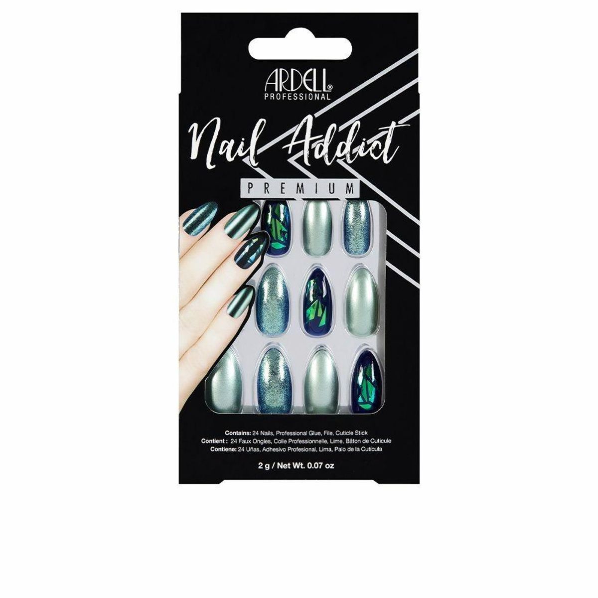 Falske negle Ardell Nail Addict Green Glitter Chrome (24 stk)