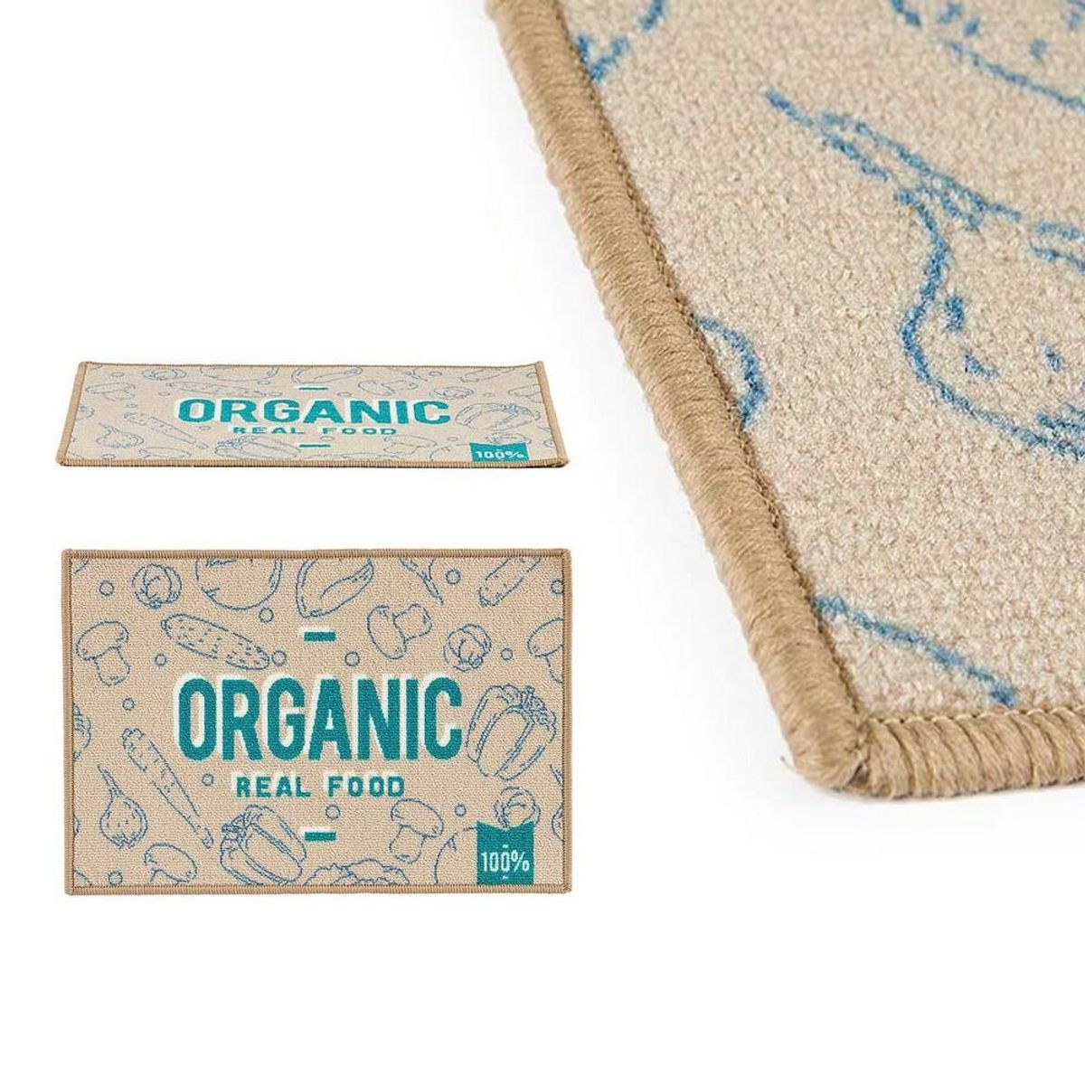 Tæppe Organic Beige Blå Grøn Polyamid (40 x 1 x 60 cm)