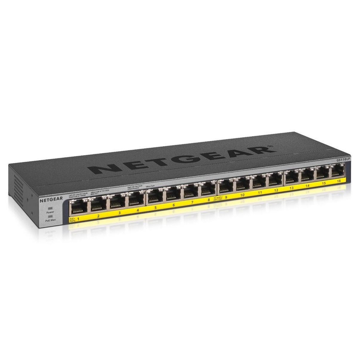 Switch Netgear GS116LP-100EUS Sort RJ-45 x 16