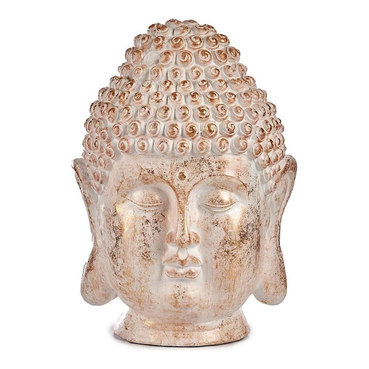 Dekorativ havefigur Buddha Hoved Hvid/Guld Polyesterharpisk (31,5 x 50,5 x 35 cm)