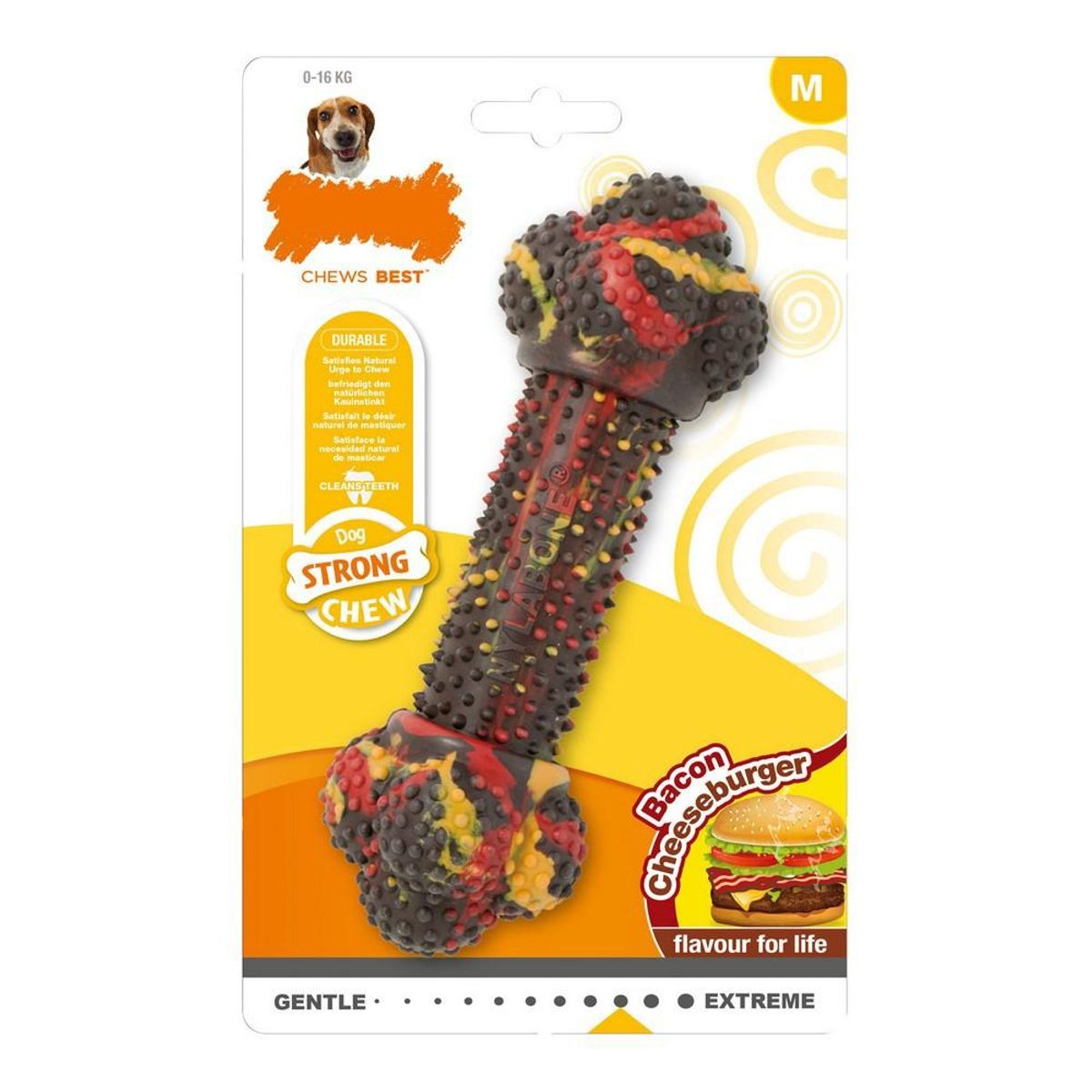 Hund Bidering Nylabone Strong Chew Bacon Ost Burger Gummi Størrelse M