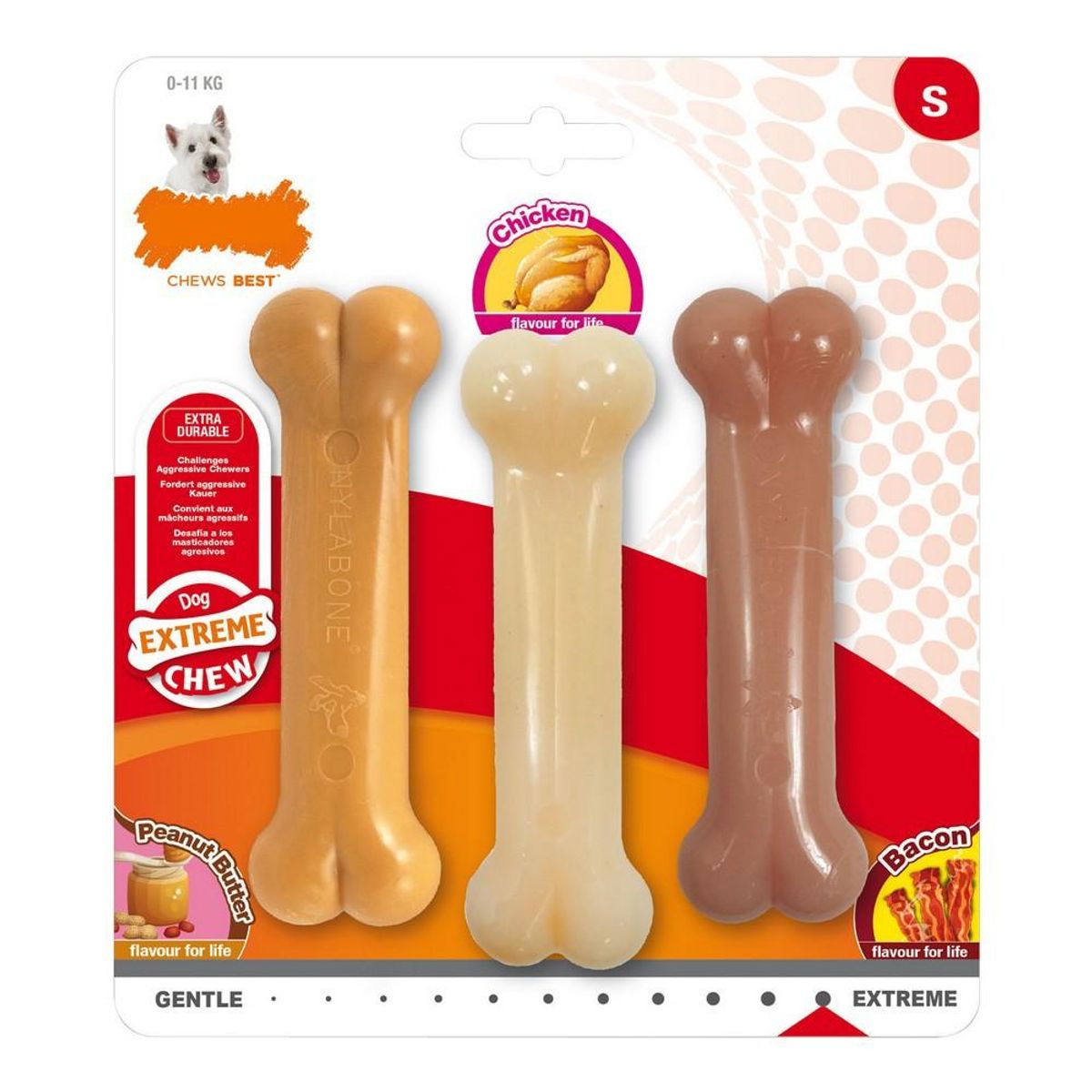 Hund Bidering Nylabone Extreme Chew Value Pack Bacon Jordnøddesmør Størrelse S Kylling Nylon (3 stk)