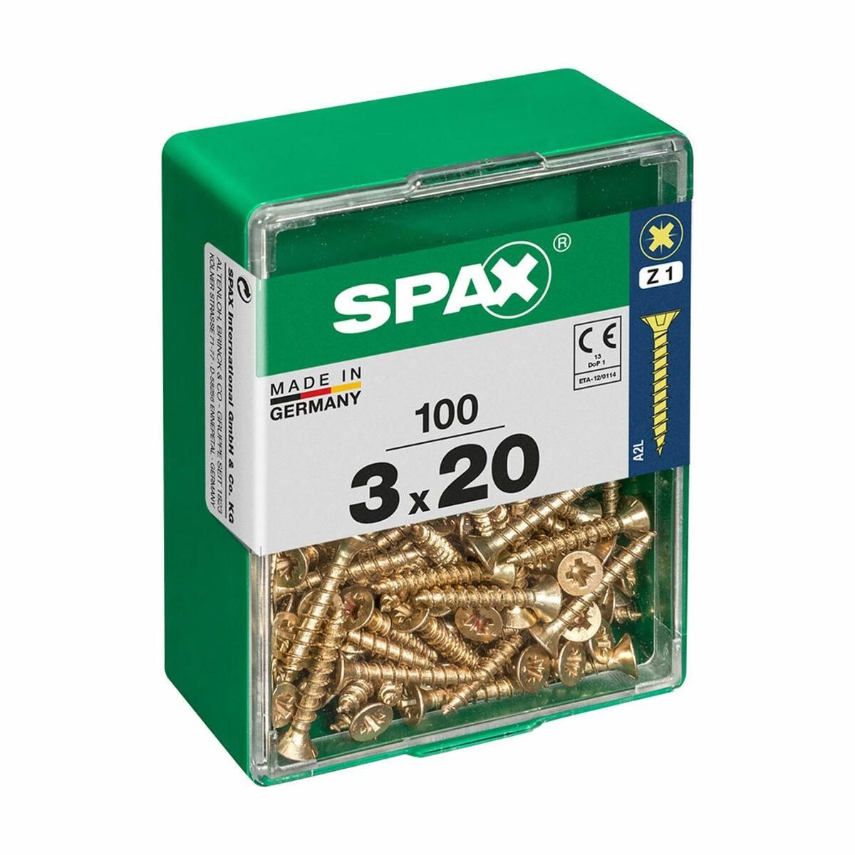 Æske med skruer SPAX Yellox Træ Fladt hoved 100 Dele (3 x 20 mm)