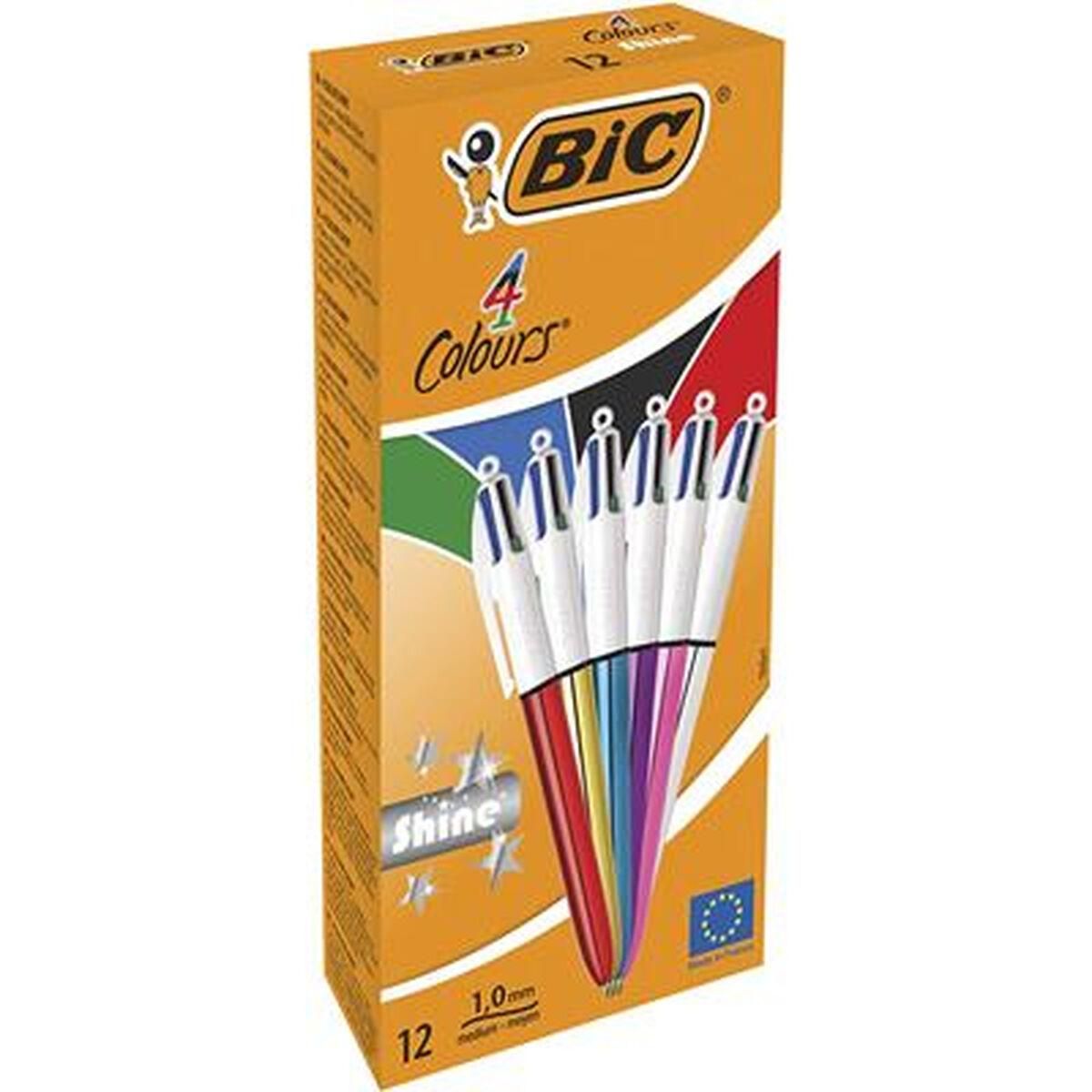 Sæt med Kuglepenne Bic Shine Silver Hvid Multifarvet (12 Dele)