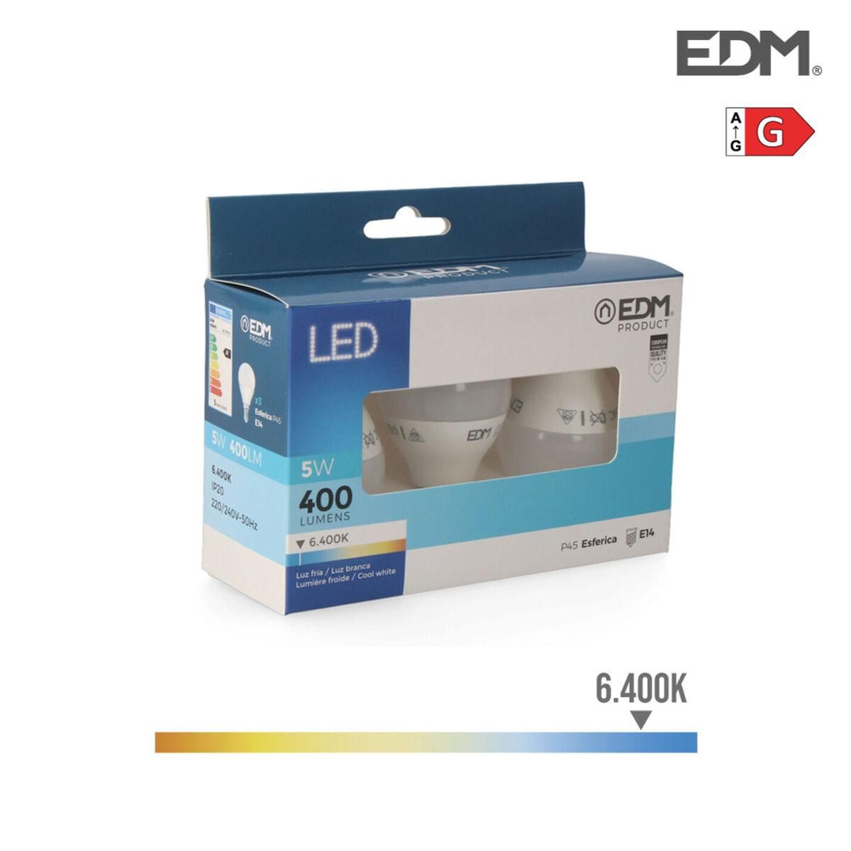 Pack of 3 LED bulbs EDM G 5 W E14 400 lm Ø 4,5 x 8 cm (6400 K)