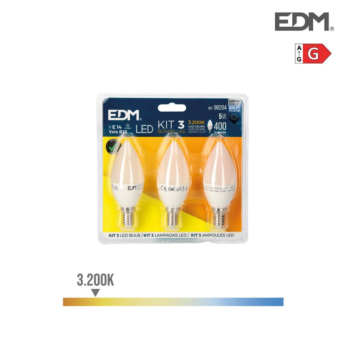 Pack of 3 LED bulbs EDM G 5 W E14 400 lm Ø 3,6 x 10 cm (3200 K)