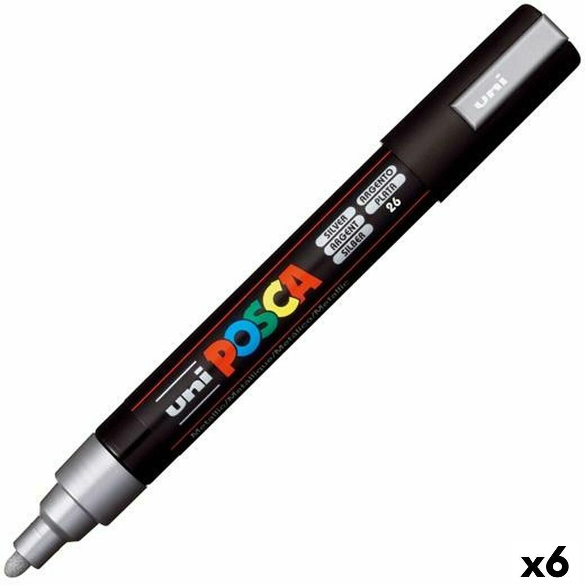 Markør POSCA PC-5M Sølvfarvet (6 enheder)