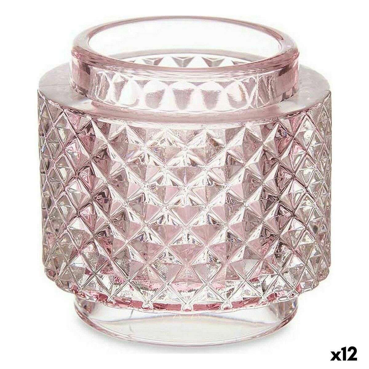 Lyseholder Pink Glas (9 x 8,8 x 9 cm) (12 enheder)