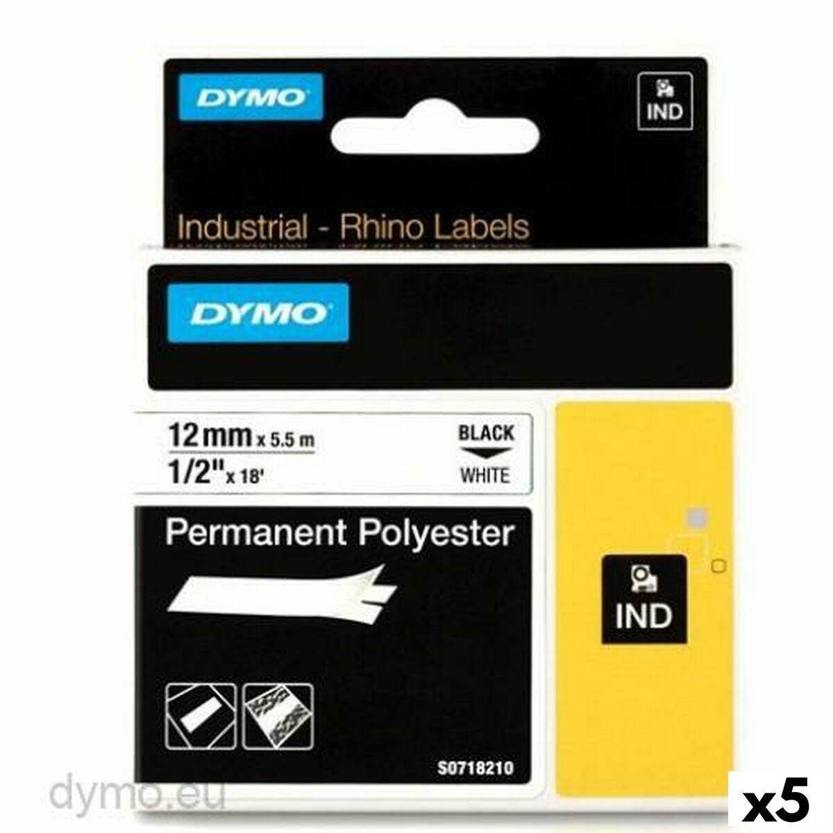 Lamineret tape til mærkningsmaskiner Rhino Dymo ID1-12 12 x 5,5 mm Sort Hvid Auto selvklæbende (5 enheder)