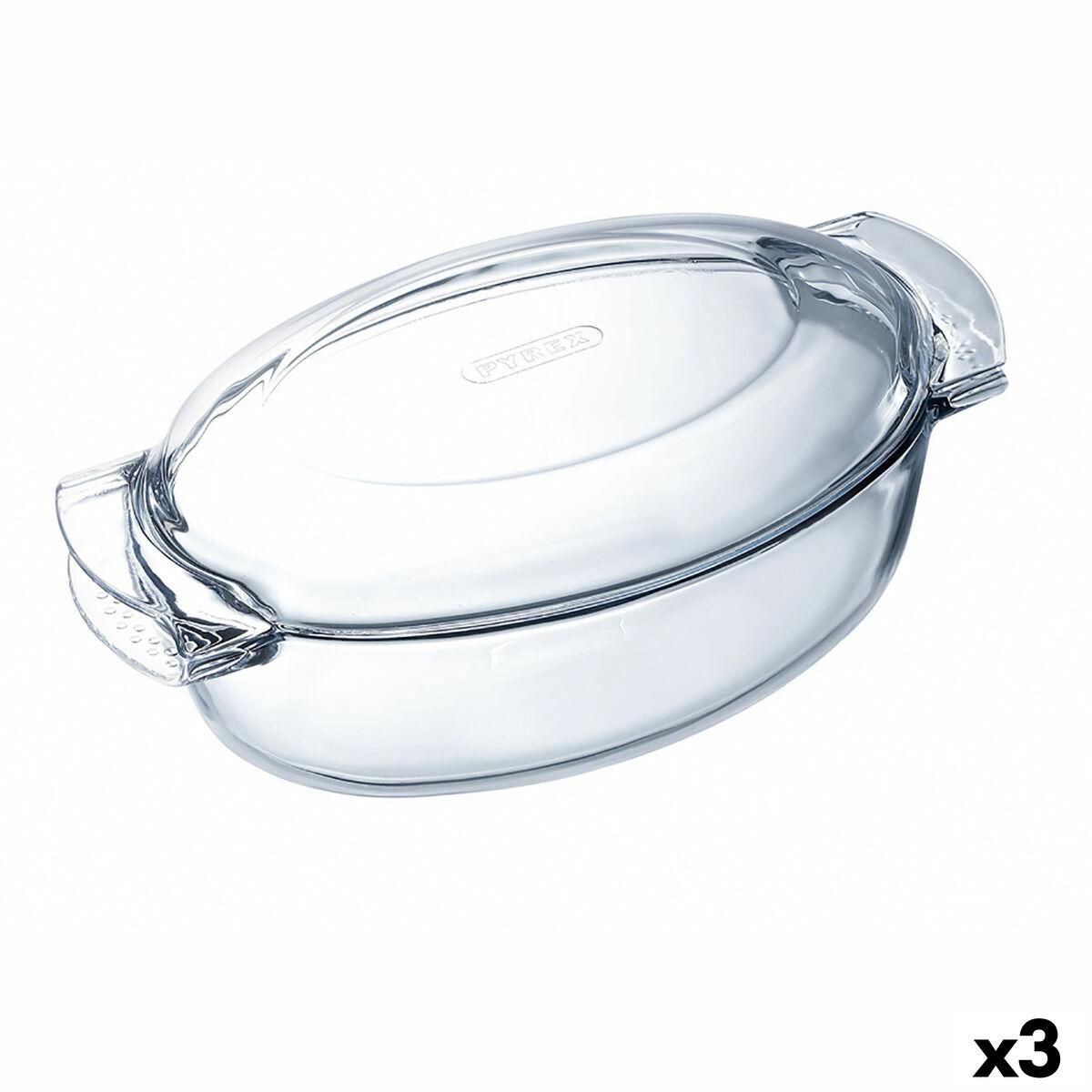 Ovn Fad Pyrex Classic Vidrio Gennemsigtig Glas Oval 39 x 23 x 15 cm Med låg (3 enheder)