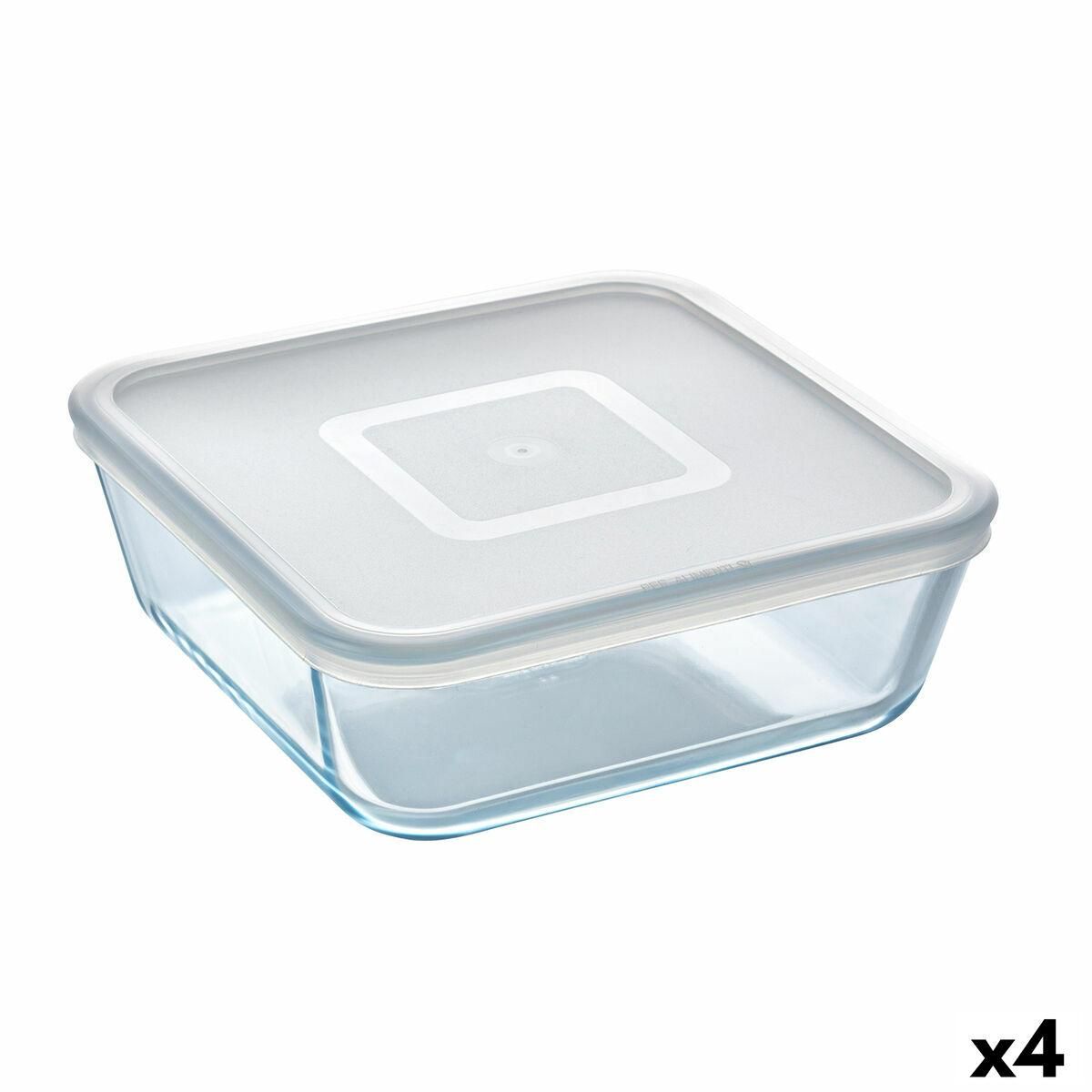 Firkantet madkasse med låg Pyrex Cook & Freeze 2 L 19 x 19 cm Gennemsigtig Silikone Glas (4 enheder)