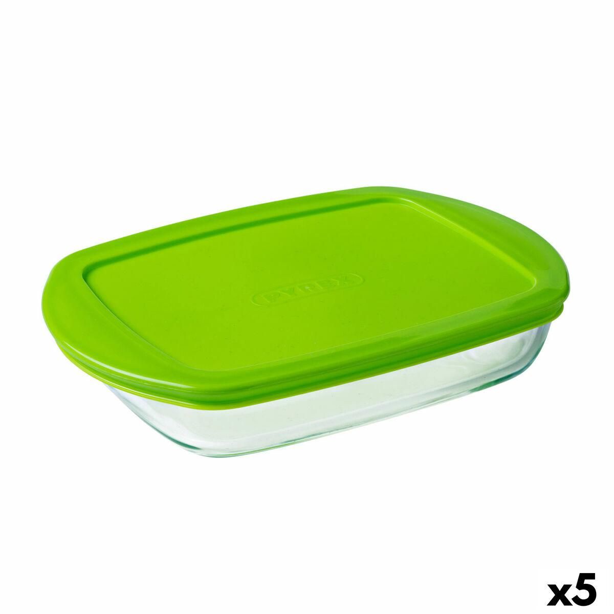 Rektangulær madkasse med Låg Pyrex Prep&store Px Grøn 1,6 L 28 x 20 cm Glas (5 enheder)