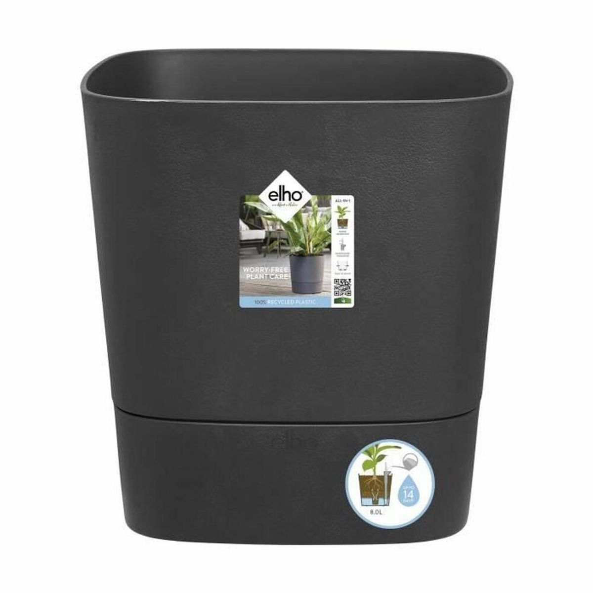 Selvvandende pot Elho Greensense Aqua Care Ø 38 x 38,9 cm Mørkegrå Firkantet