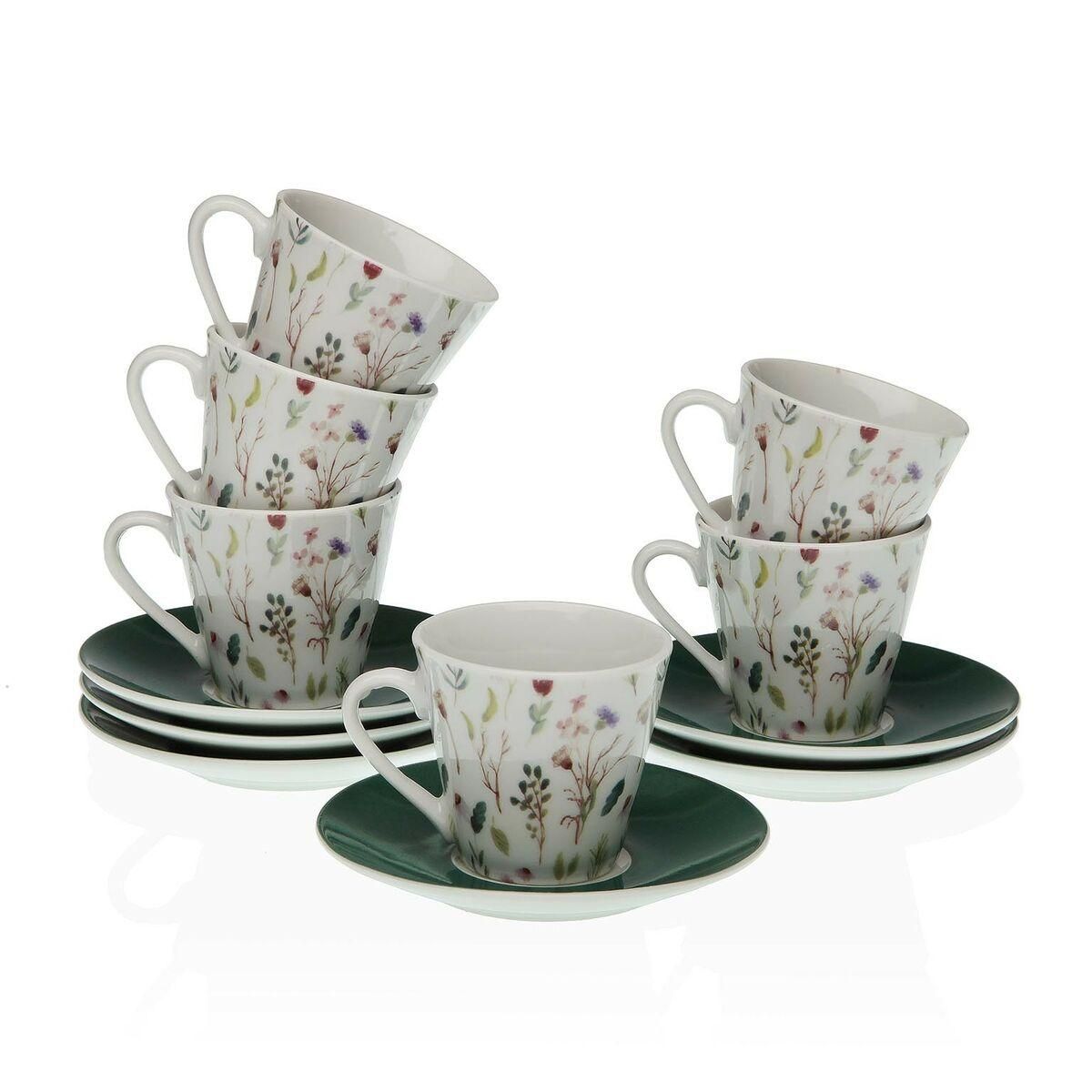 Sæt med kopper og underkopper Versa Sansa Porcelæn 5,8 x 6 x 5,8 cm Kaffe (12 Dele)