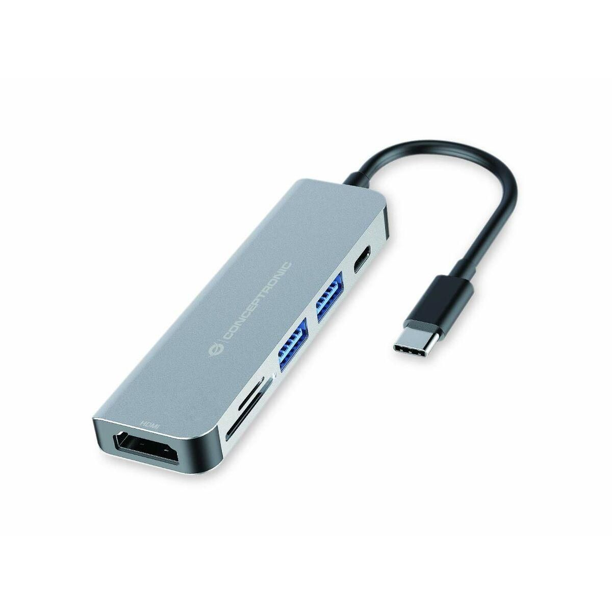 USB Hub Conceptronic 6 i 1 Grå Aluminium