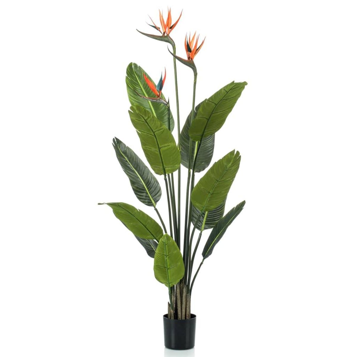 Emerald kunstig paradisfugl-plante i potte med blomster 120 cm