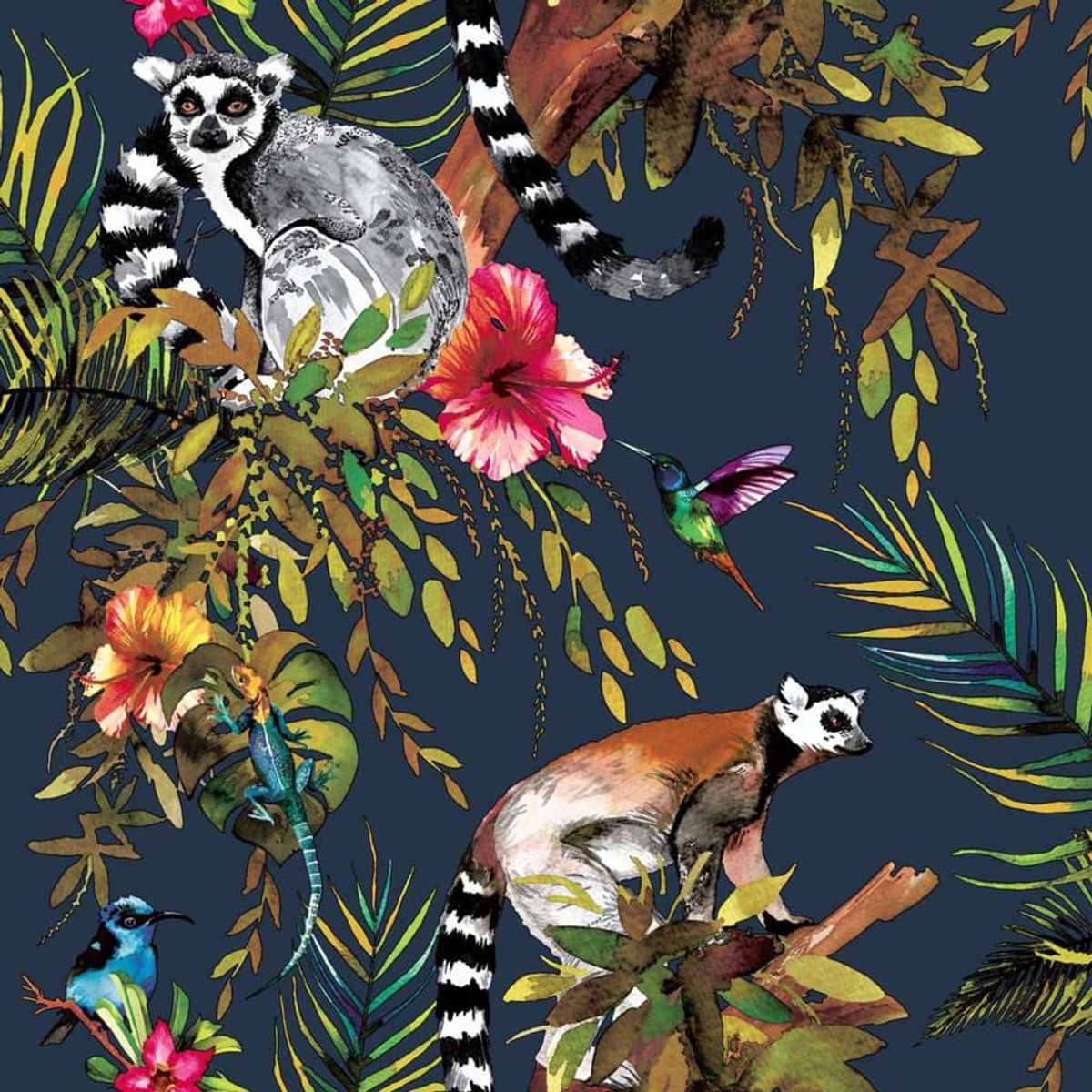 DUTCH WALLCOVERINGS tapet lemur petroleumsblå