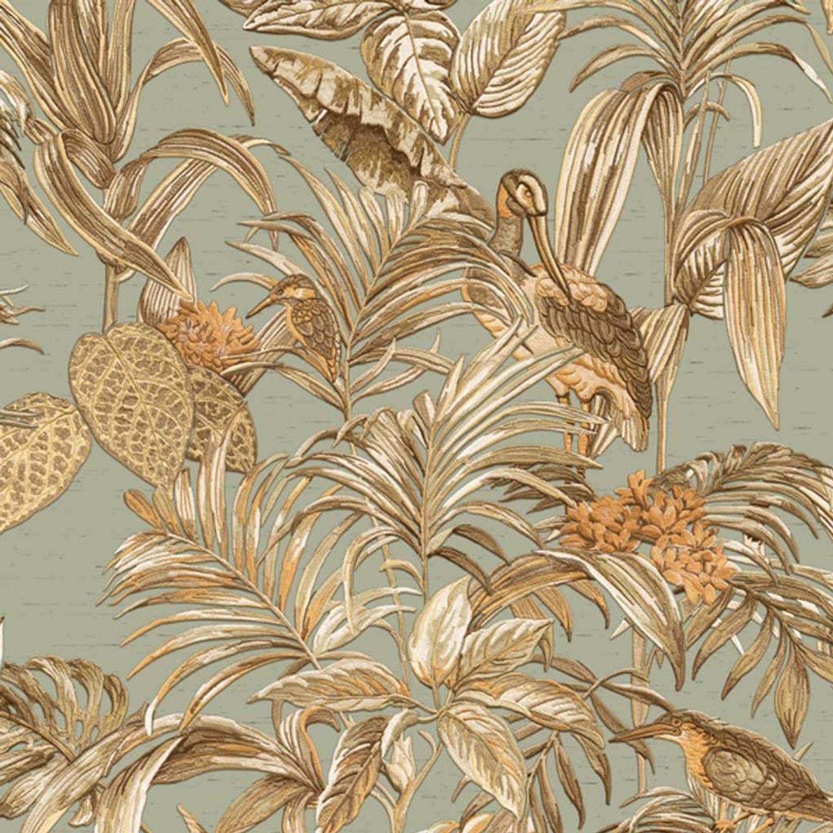 DUTCH WALLCOVERINGS tapet Bird-of-Paradise blågrøn