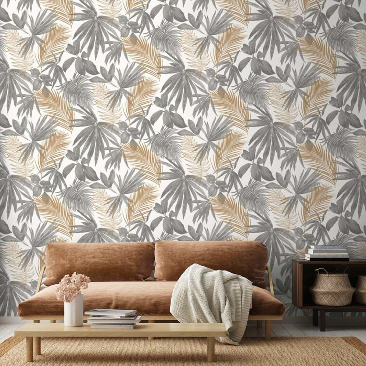 DUTCH WALLCOVERINGS tapet Wild Palms grå og beige