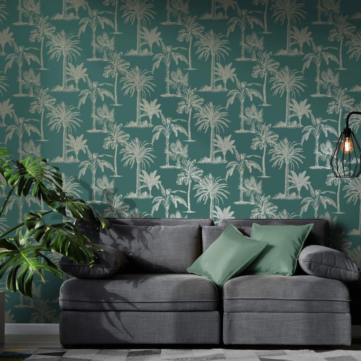 DUTCH WALLCOVERINGS tapet Tropical Trees blågrøn og sølvfarvet