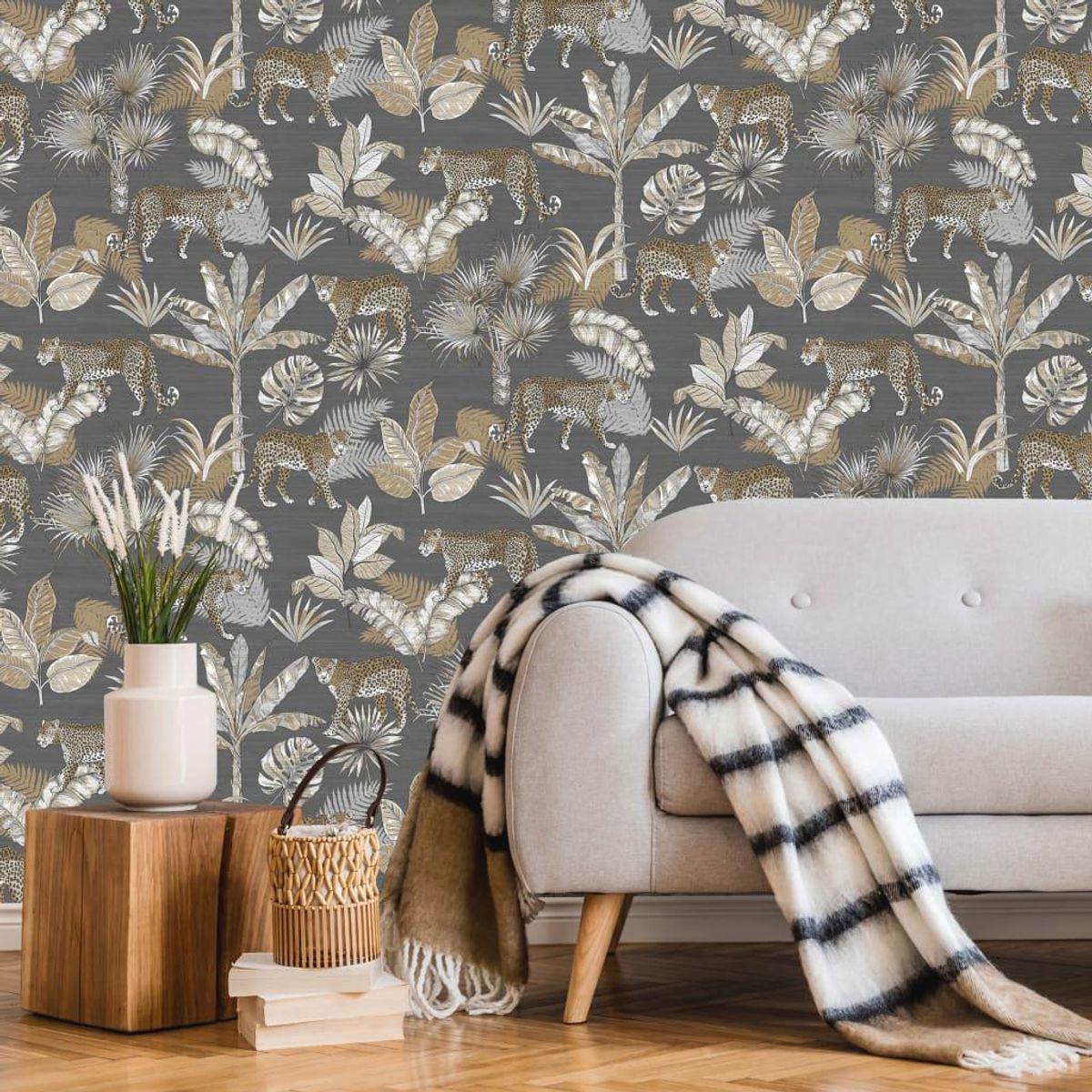 DUTCH WALLCOVERINGS tapet Leopard grå og beige