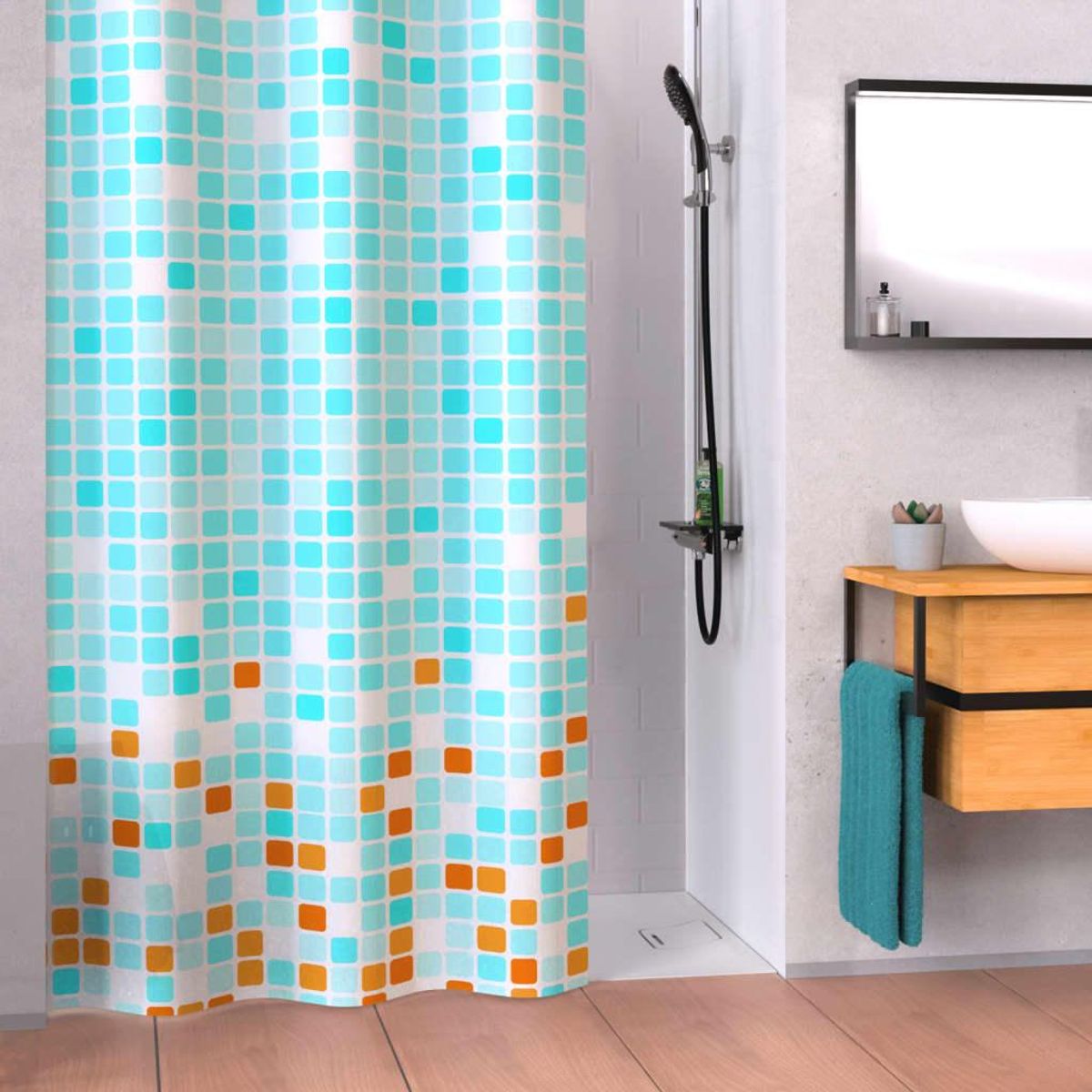 EISL badeforhæng 200x180x0,2 cm mosaik blå og orange