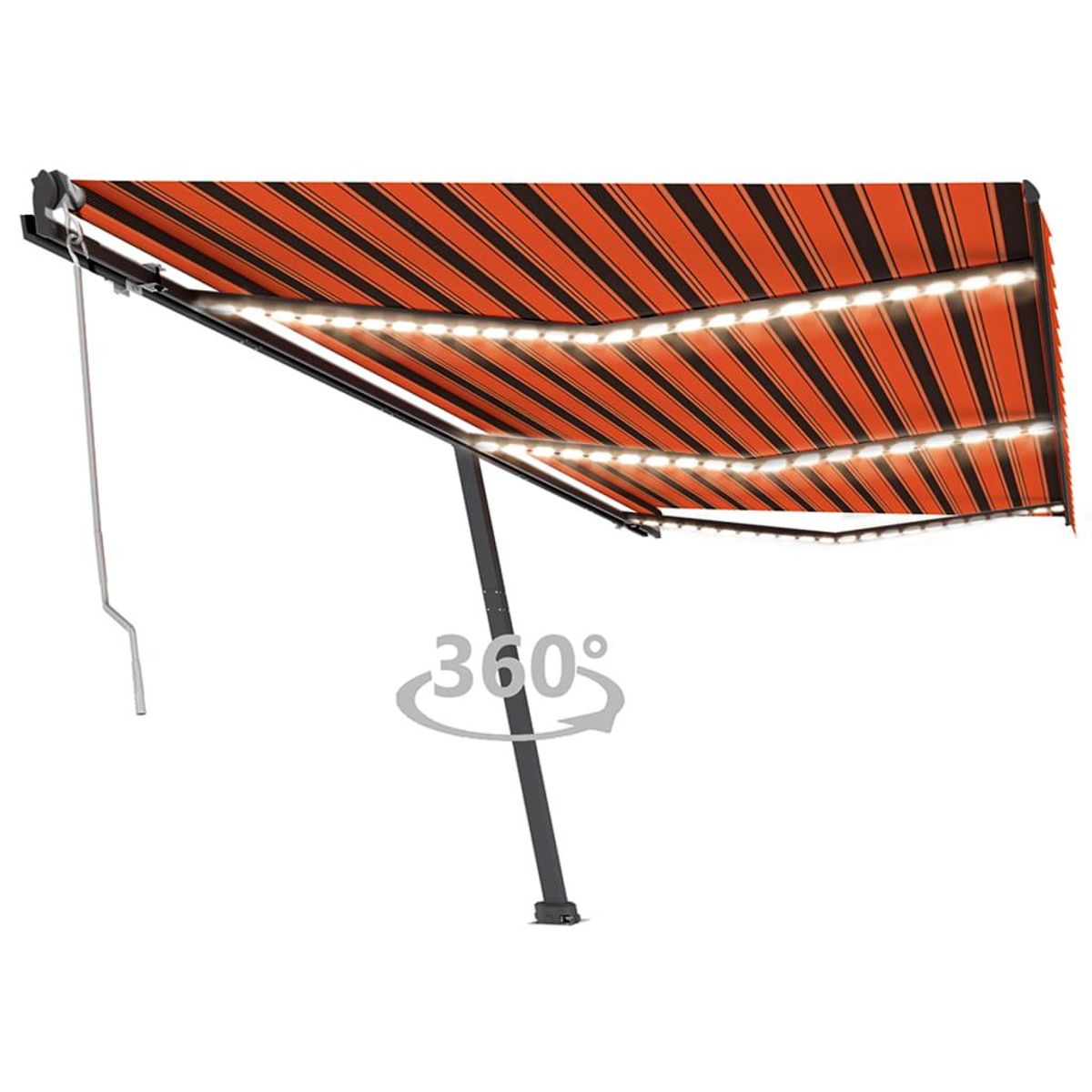 Markise m. LED + vindsensor 600x350 cm automatisk orange/brun