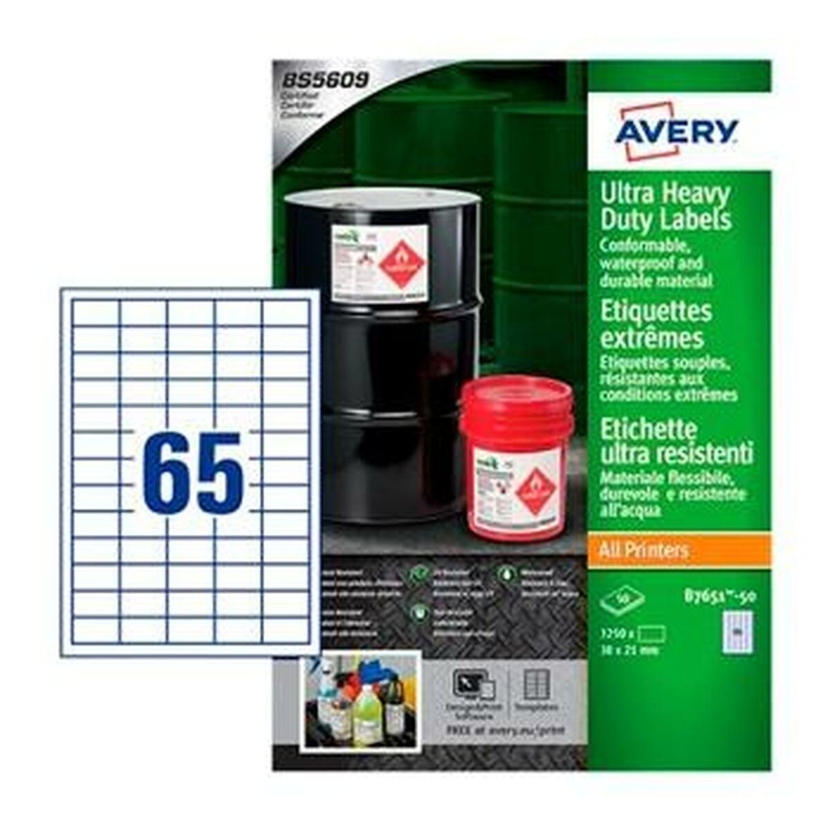 Etiketter Avery Hvid Papir 50 Ark 38 x 21,2 mm