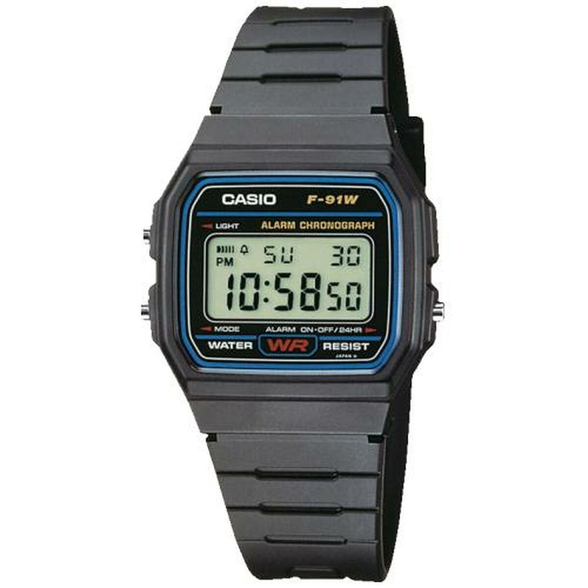 Unisex ur Casio F-91W-1YER Sort (Ø 35 mm)