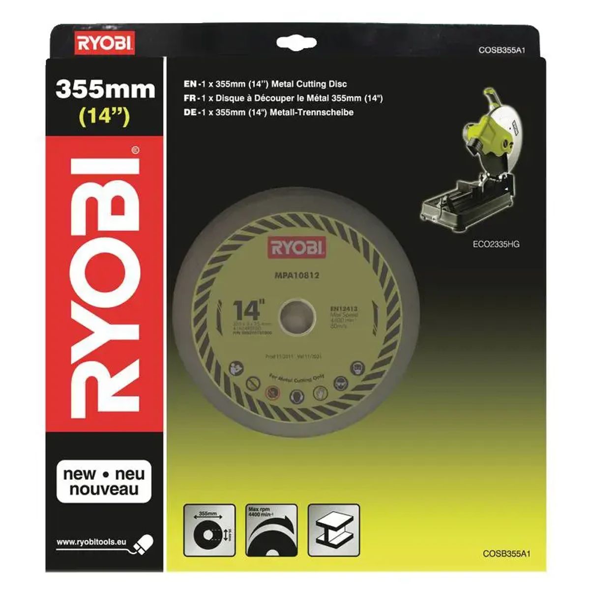 Ryobi Metalskæreskive, 355 skivediameter (25,4 mm hul) - COSB355A1