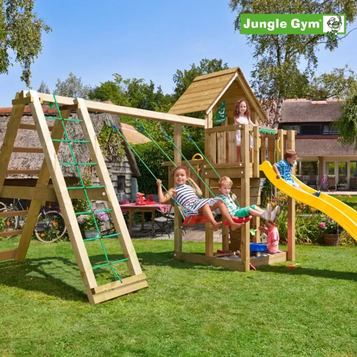 Jungle Gym Cubby legetårn komplet inkl. climb module xtra og rutschebane - 804-269CX