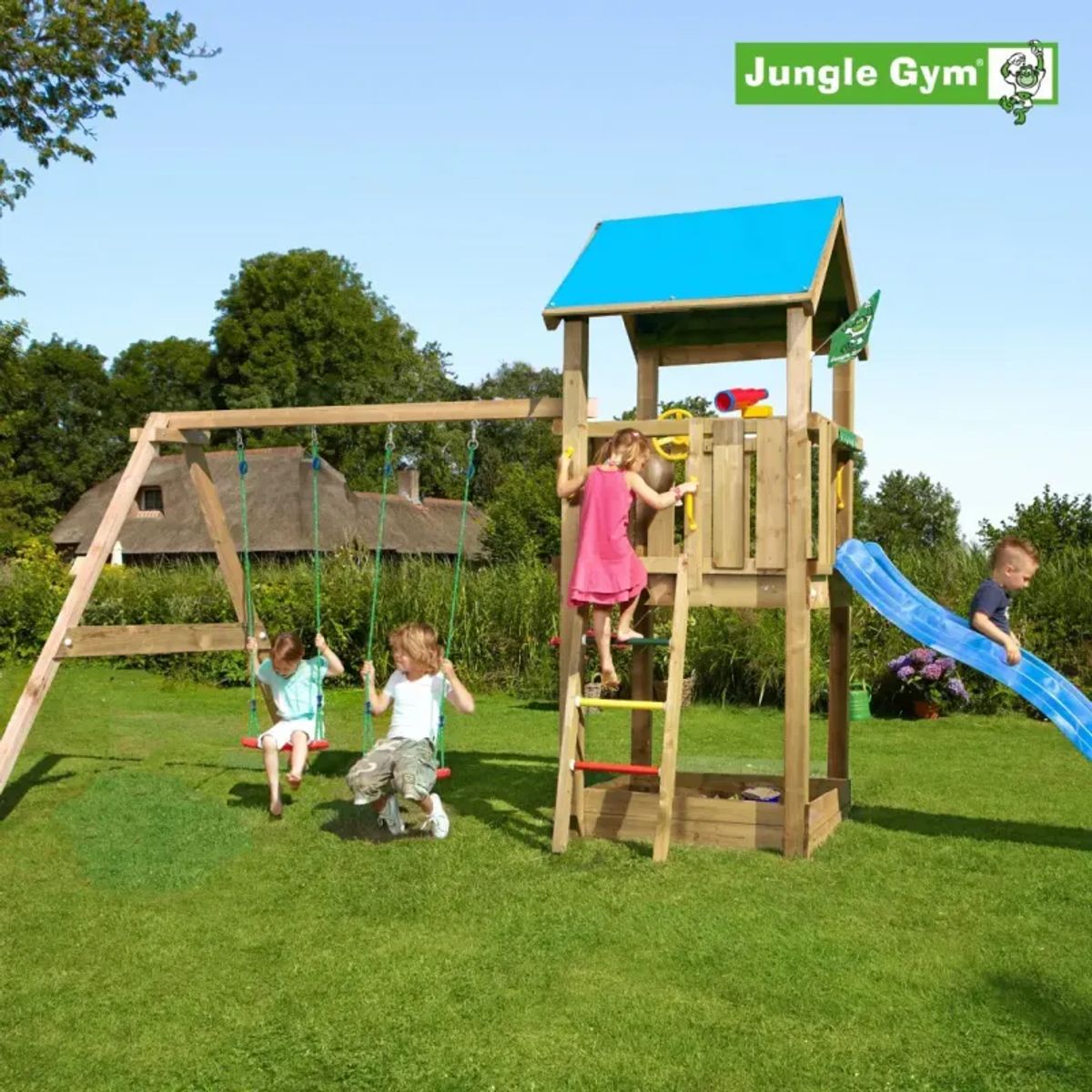 Junlge Gym Castle legetårn komplet inkl. swing module xtra ekskl. rutschebane - 804-280SB