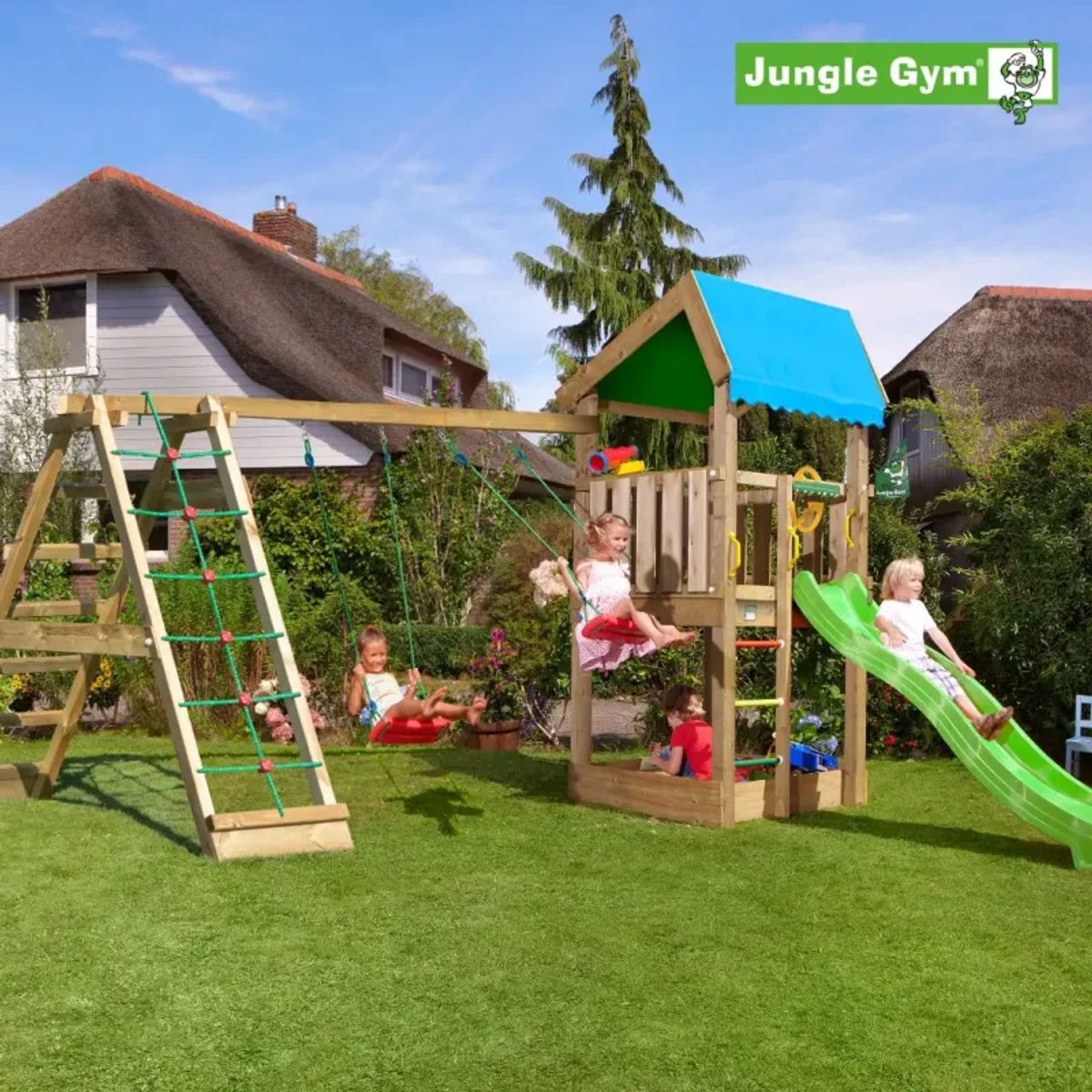 Jungle Gym Home legetårn komplet inkl. climb module xtra og rutschebane - 804-315NCX