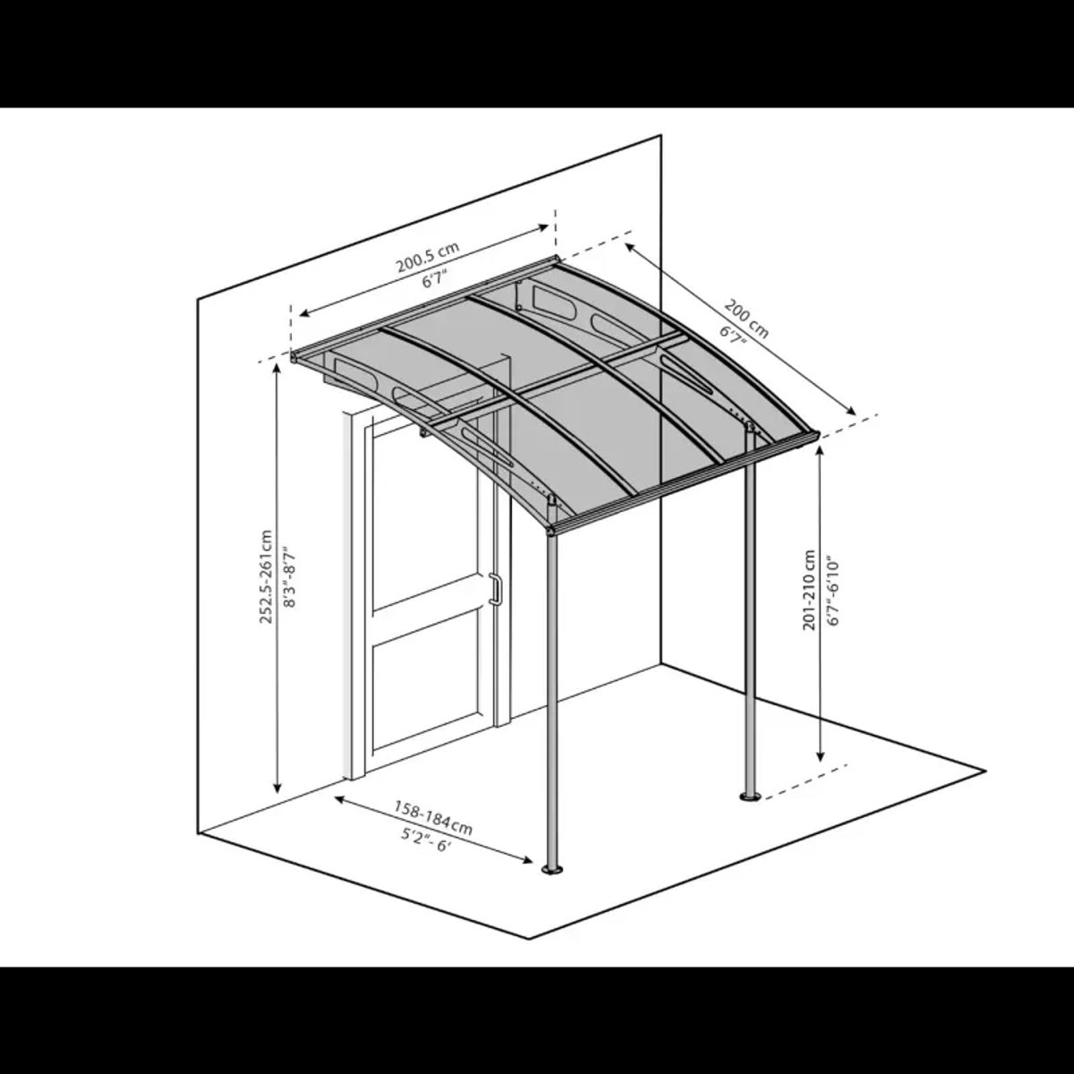 PALRAM Vega 2000 Dør baldakin / terrasseoverdækning, grå - 540-112