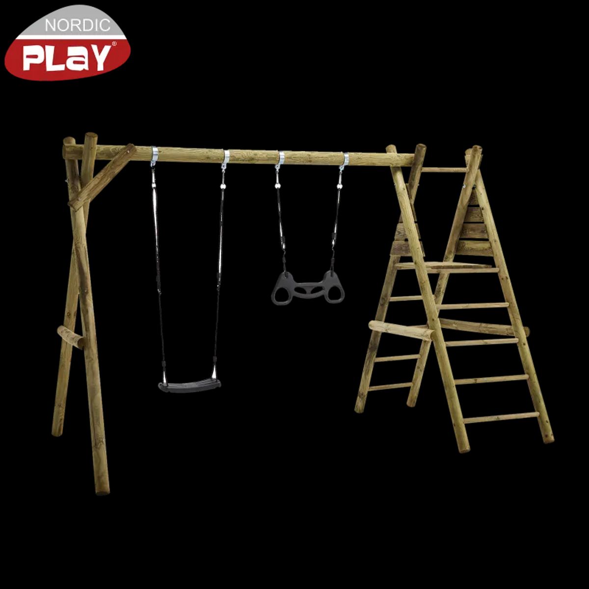 NORDIC PLAY Gyngestativ 240 cm med platform m/1 sort gynge og 1 sort trapez ekskl. rutsjebane - 805-627